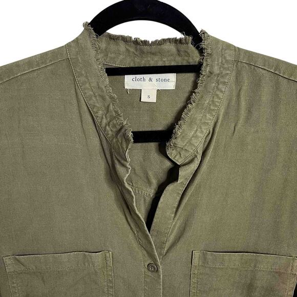 Women's Cloth & Stone Western Fray Shirt Dress Burnt Olive Tencel Lyocell Size S - Picture 3 of 7